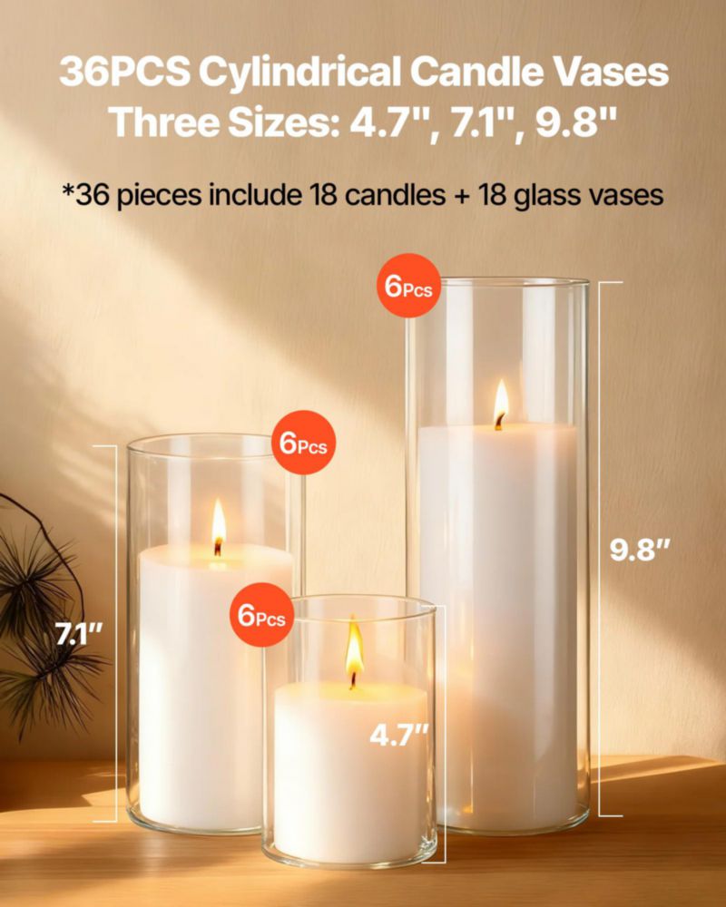 Set de Velas y Jarrones VEVOR 36 piezas 12 cm/18 cm/25 cm blanco