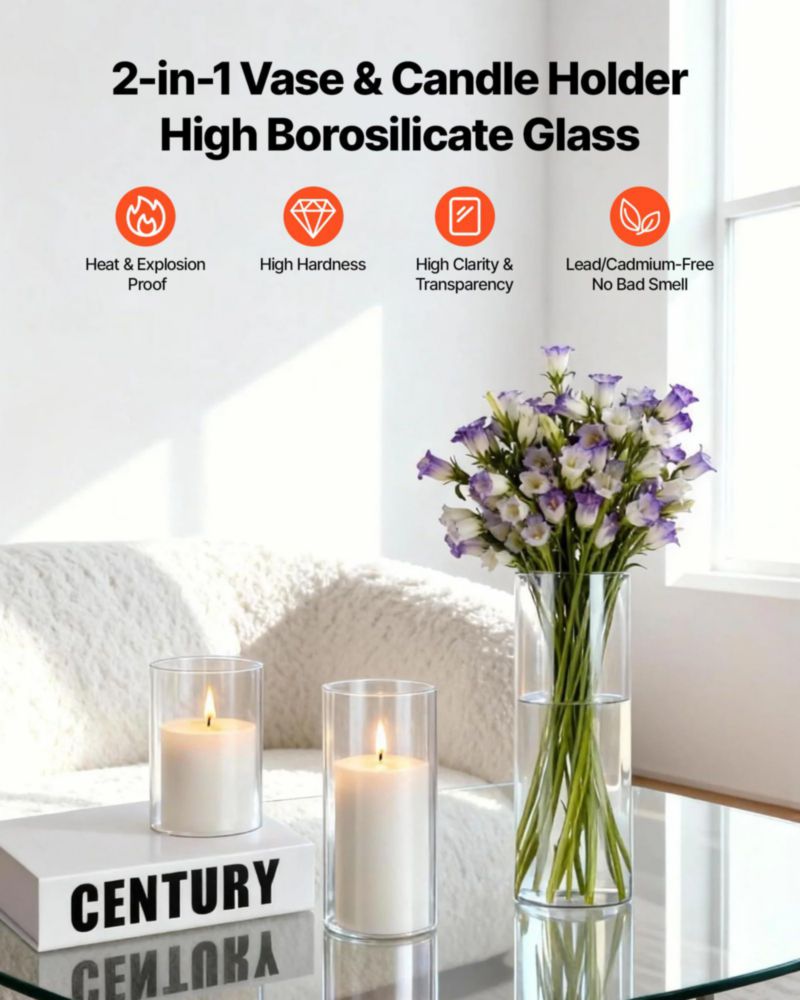 Set de Velas y Jarrones VEVOR 36 piezas 12 cm/18 cm/25 cm blanco