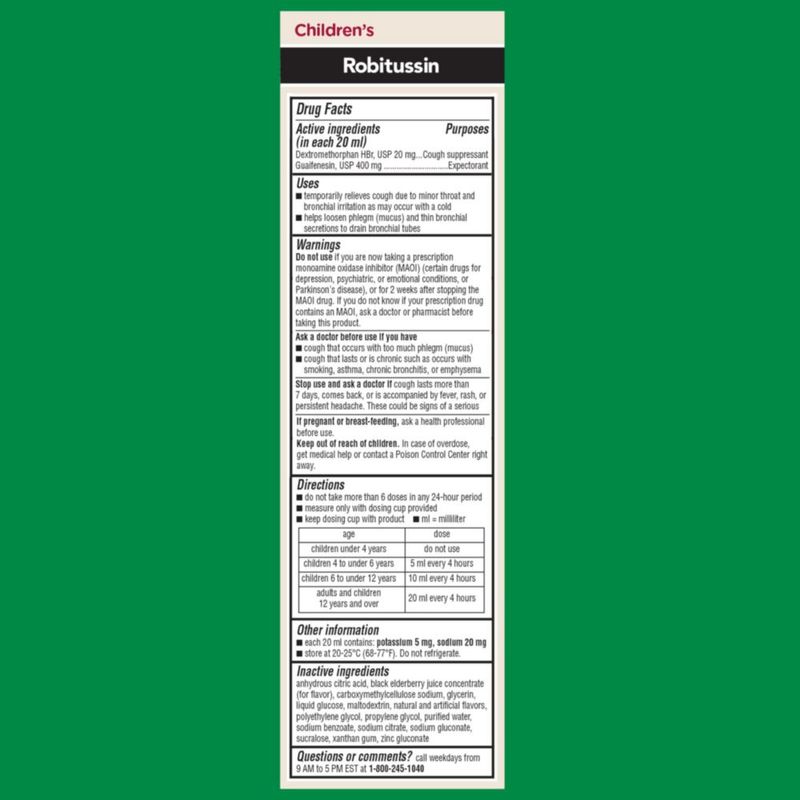 Jarabe para la tos Robitussin Elderberry 118 ml DM para niños