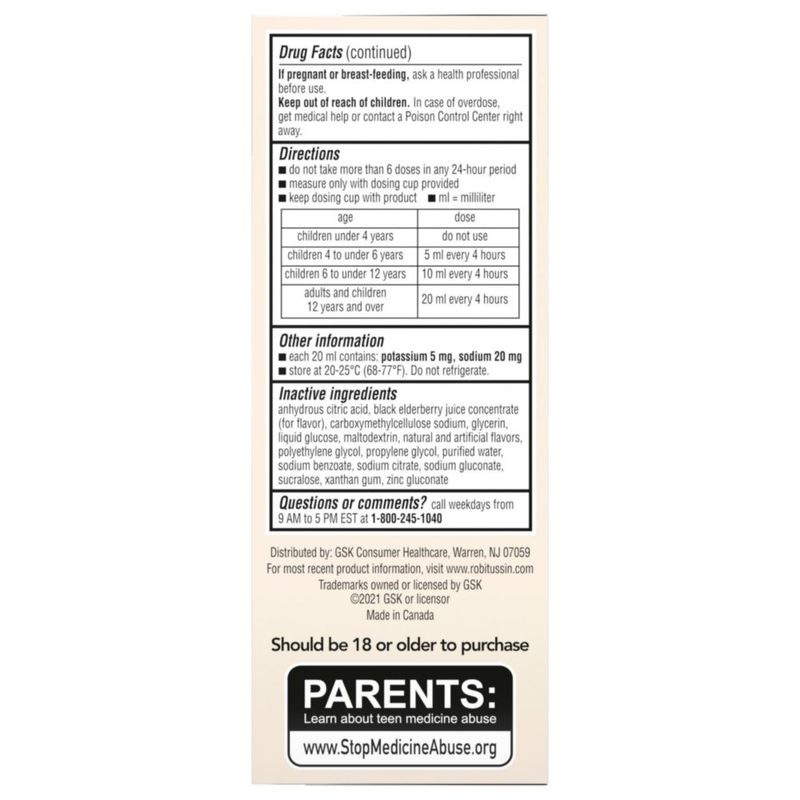 Jarabe para la tos Robitussin Elderberry 118 ml DM para niños