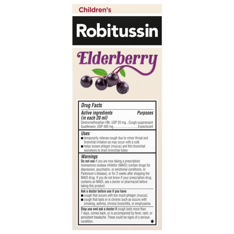 Jarabe para la tos Robitussin Elderberry 118 ml DM para niños