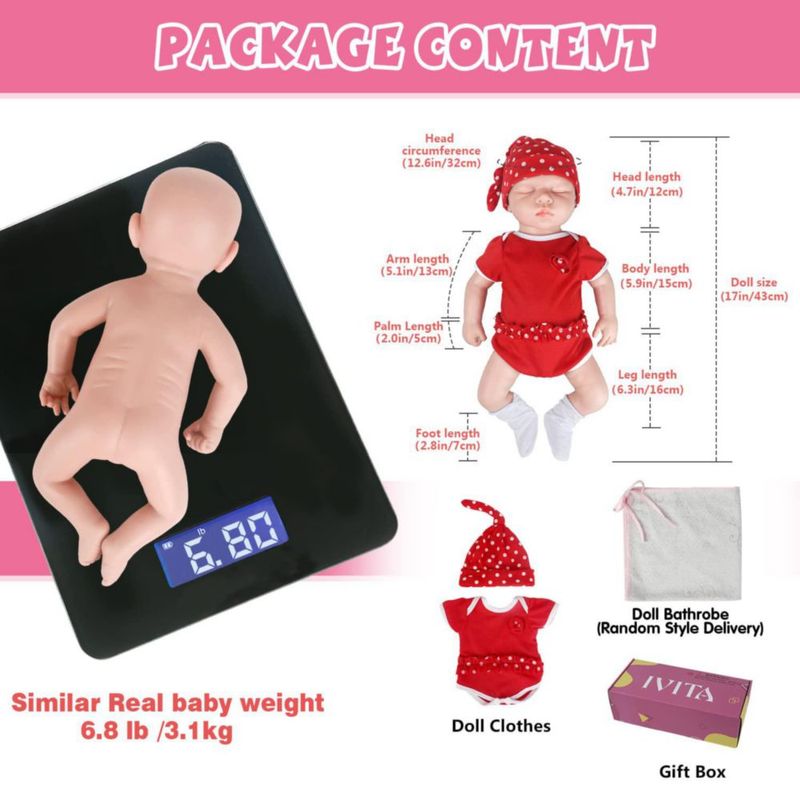 Muñeca de silicona de cuerpo completo IVITA 43 cm realista niña