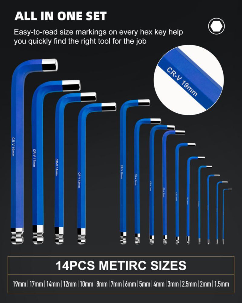 Juego de llaves Allen métricas ROTATION 14 piezas 15‑19 mm