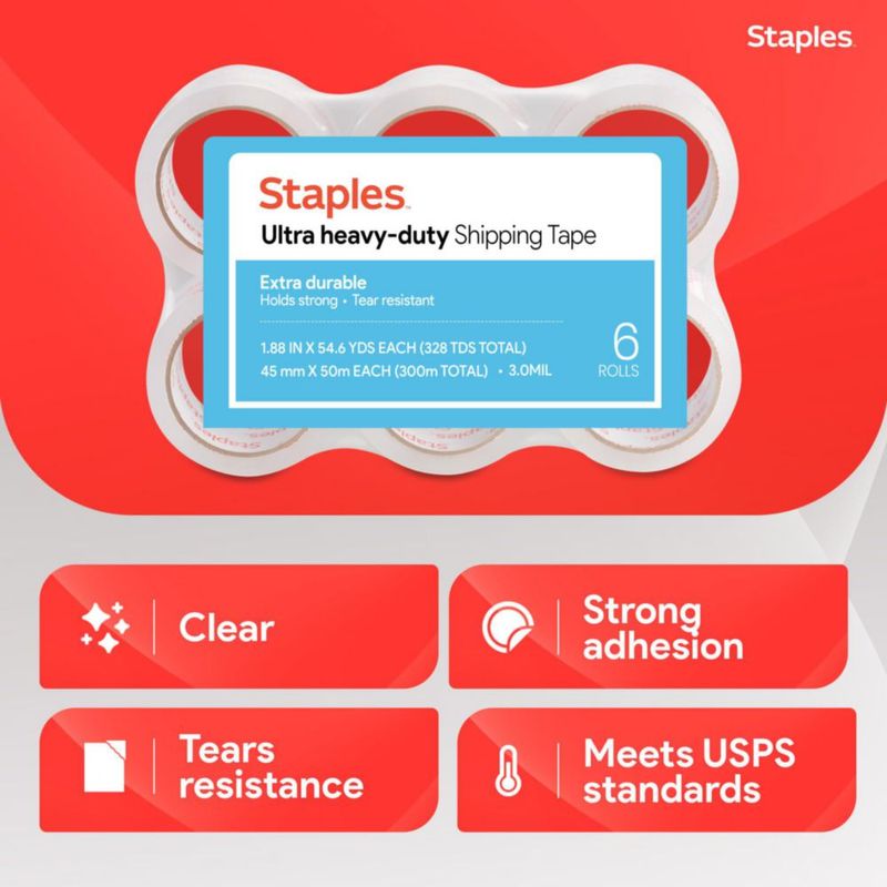 Cinta de Embalaje STAPLES 48 mm x 50 m Transparente 6 rollos