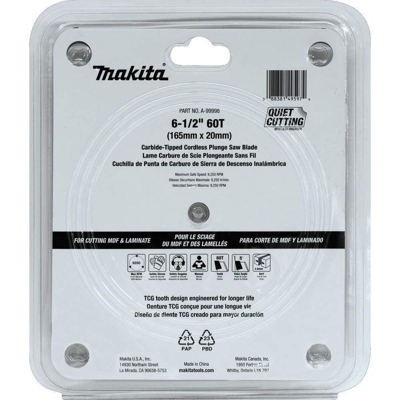 Hoja de sierra Makita 165 mm 60 T Carburo TCG