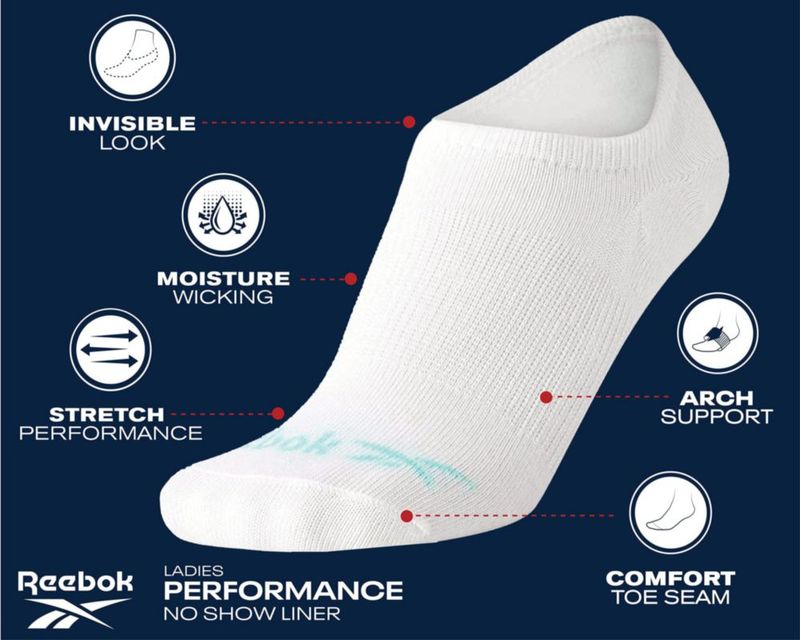 Calcetines Reebok Mujer Invisibles paquete de 12 pares ajuste elástico