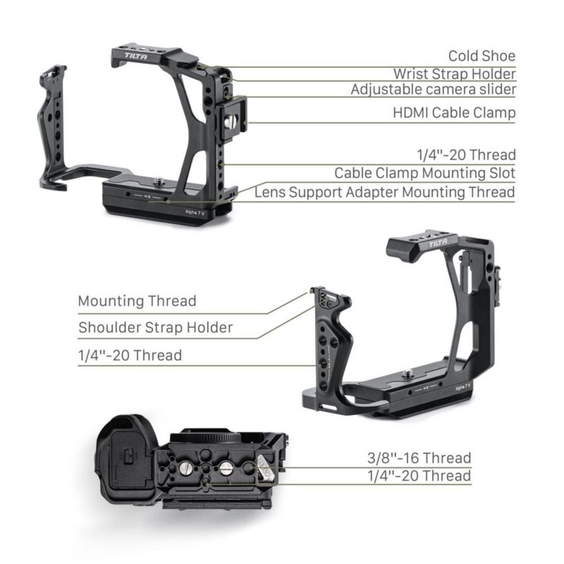 Jaula para cámara Tilta Alpha 7V/IV/R V con kit de alimentación V‑Mount negro
