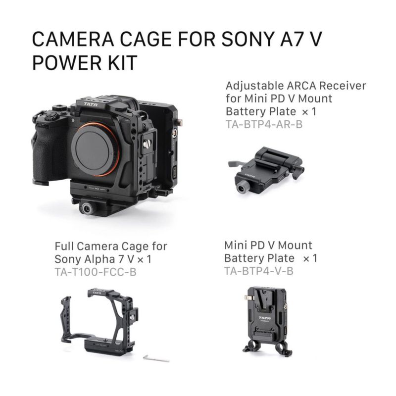 Jaula para cámara Tilta Alpha 7V/IV/R V con kit de alimentación V‑Mount negro