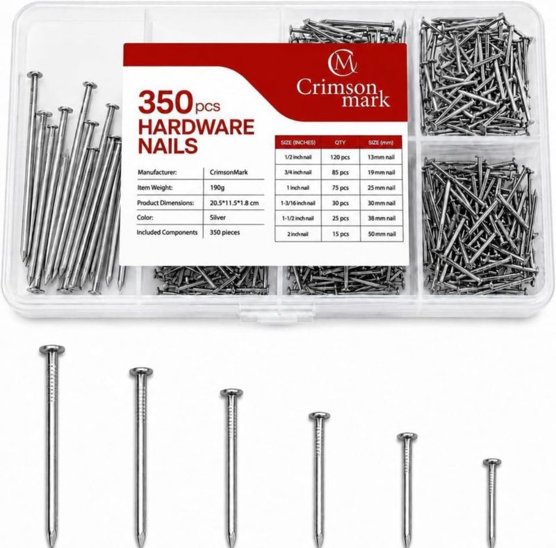 Kit de Clavos CrimsonMark 350 piezas de acero plateado