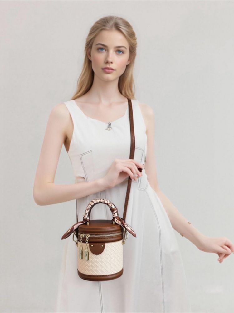 Bolso bandolera SYHTBYOH de 14 cm cuero vegano tejido color marrón