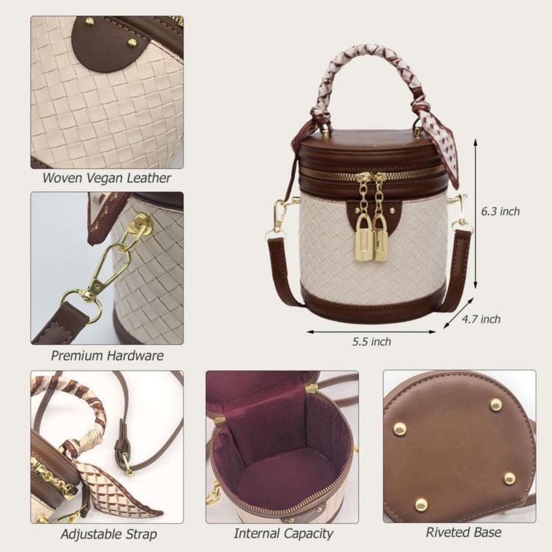 Bolso bandolera SYHTBYOH de 14 cm cuero vegano tejido color marrón