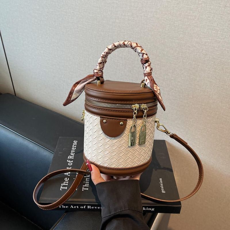Bolso bandolera SYHTBYOH de 14 cm cuero vegano tejido color marrón