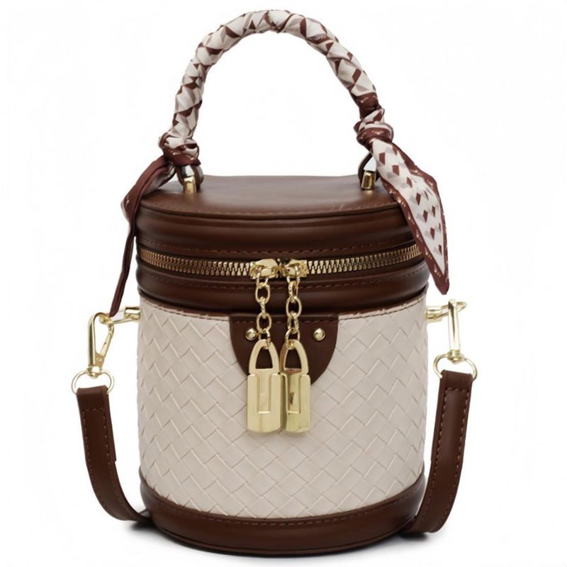 Bolso bandolera SYHTBYOH de 14 cm cuero vegano tejido color marrón