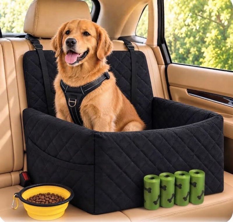 Asiento para coche para perros Axonra 40 cm con cuenco y bolsas para desechos