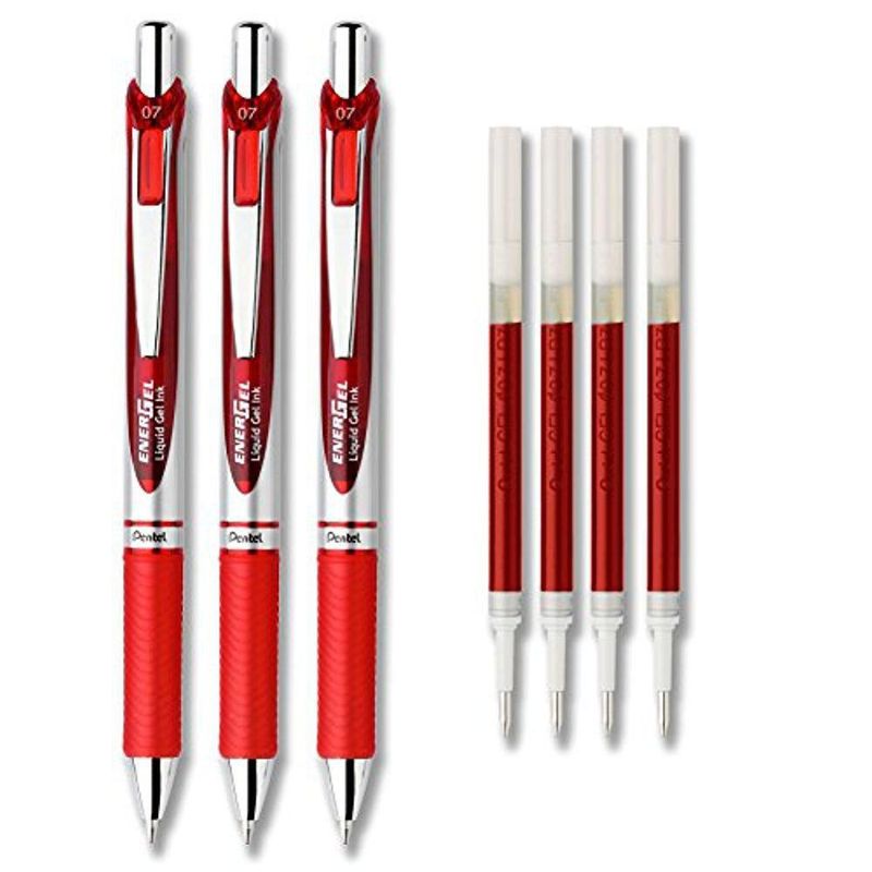 Set de 3 bolígrafos de gel Pentel EnerGel RTX + 4 recargas rojas 07 mm