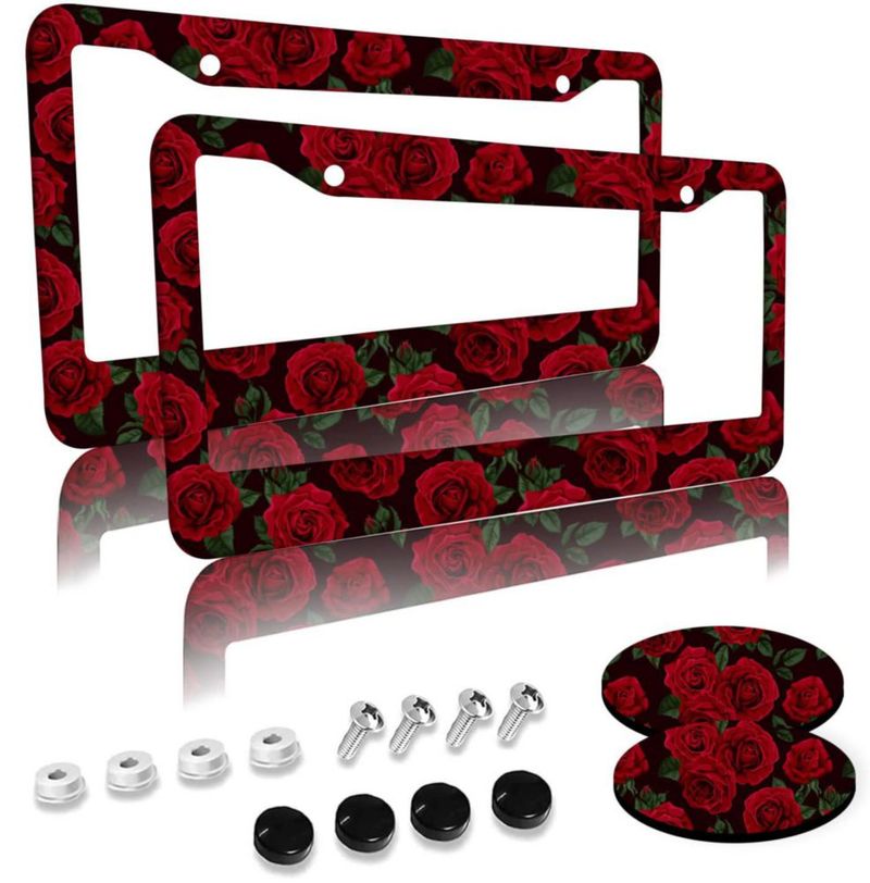 Marcos para placa de matrícula Olemier 2 unidades – Rosa roja