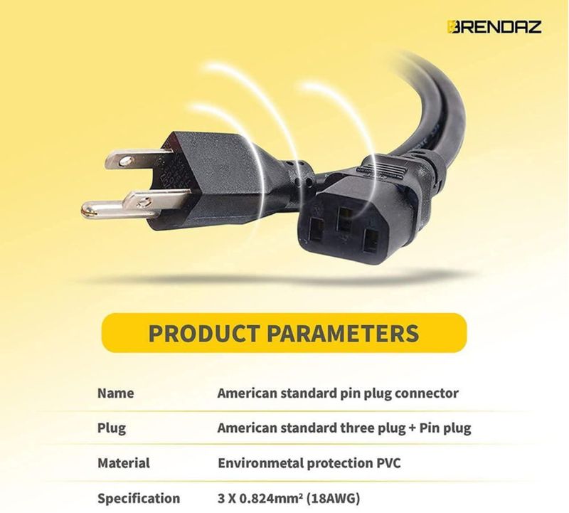 Cable de alimentación BRENDAZ 30 cm 3 clavijas para impresora HP