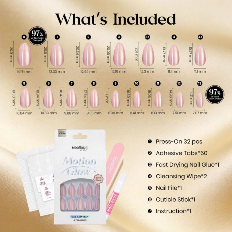 Kit de uñas postizas de gel beetles forma almendra corta y acabado brillante