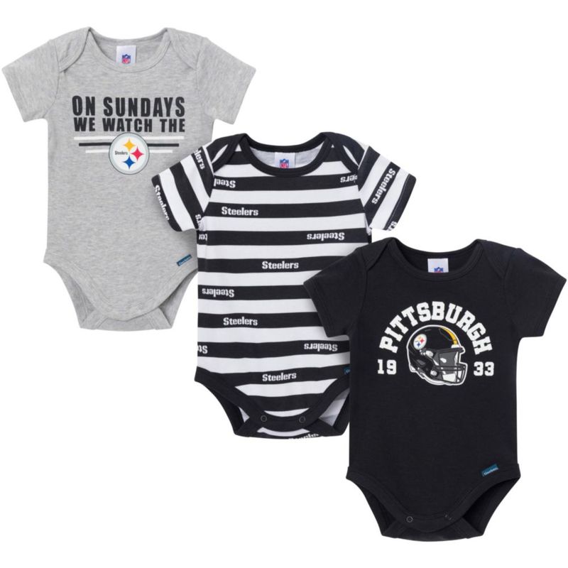 Body Gerber para Bebé Niño Steelers 6‑12 meses Pack de 3