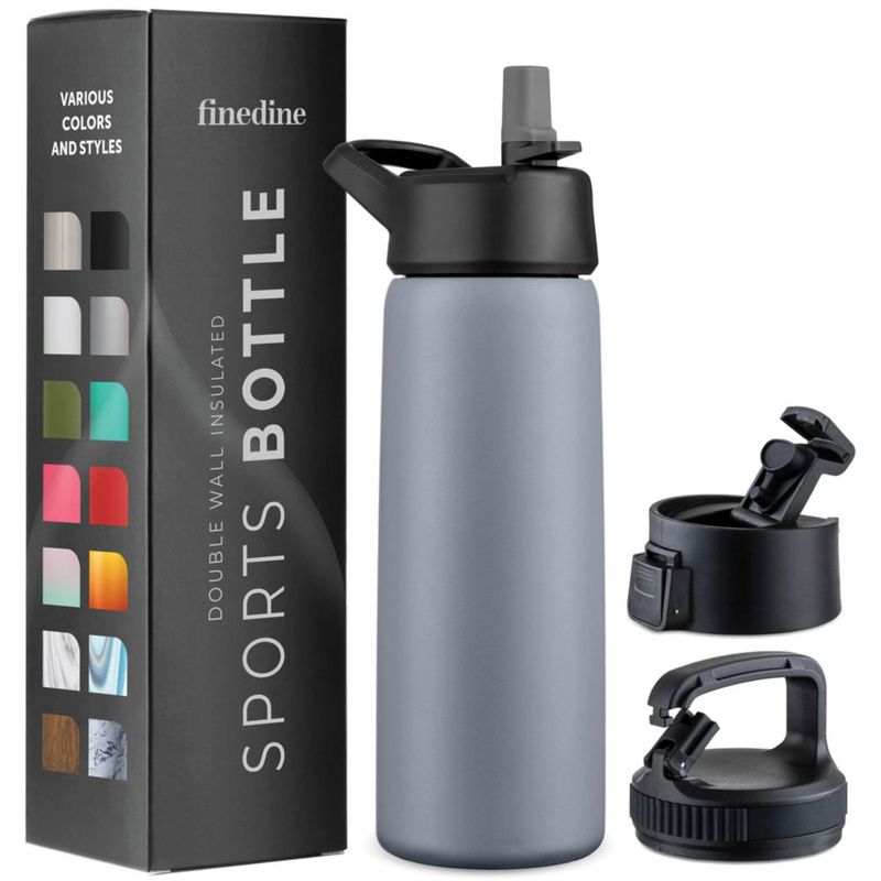 Botella de Agua FineDine 710 ml Gris Lava con Pajilla
