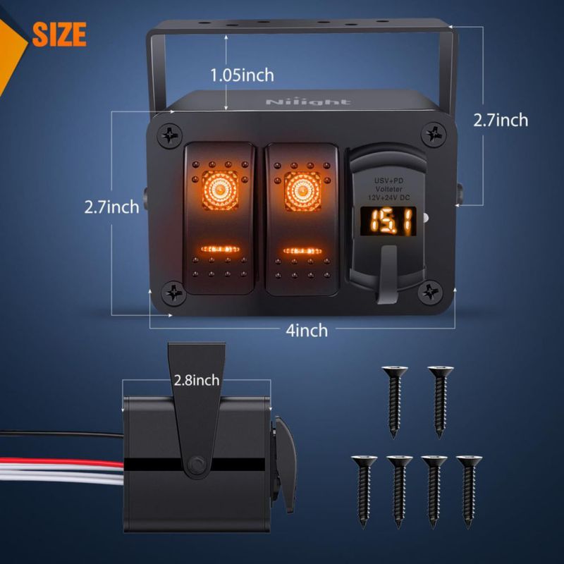 Caja de interruptor tipo palanca Nilight 12V 2 vías con USB QC3.0 PD