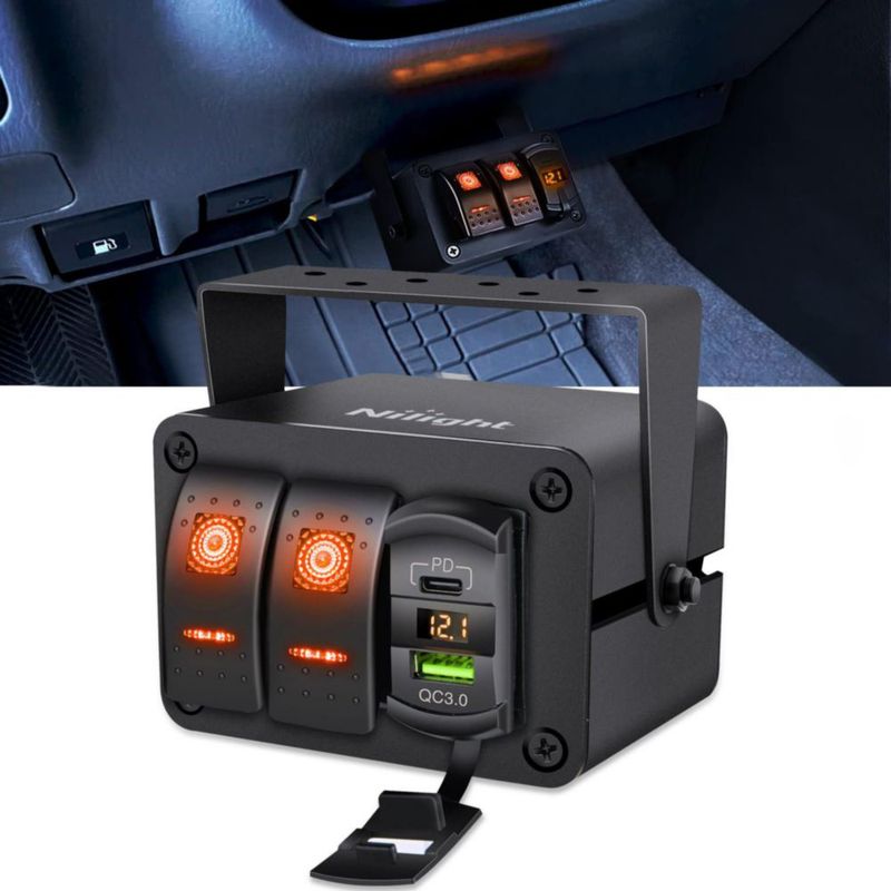 Caja de interruptor tipo palanca Nilight 12V 2 vías con USB QC3.0 PD
