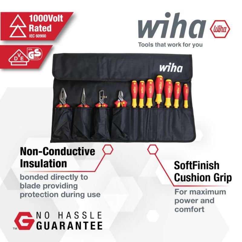 Juego de alicates aislados Wiha de 11 piezas con estuche enrollable