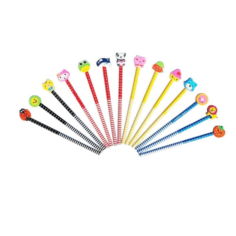 Lápices Genéricos de 19 cm con Dibujos Animados de Animales y Gomas a Juego – Pack de 28