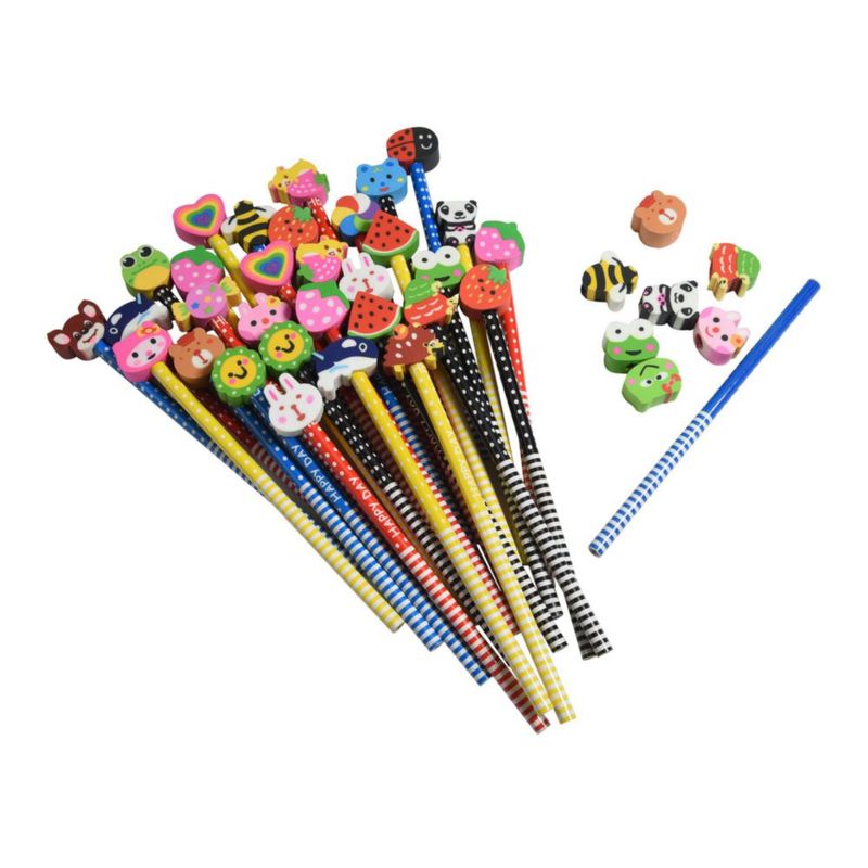 Lápices Genéricos de 19 cm con Dibujos Animados de Animales y Gomas a Juego – Pack de 28