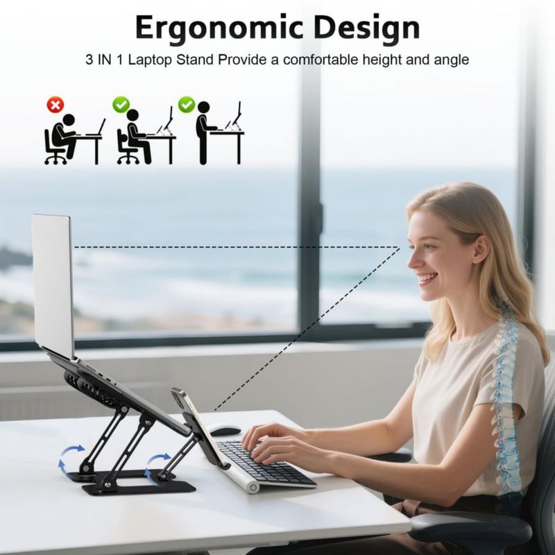 Soporte para portátil Electmagic de 16" con ventilador y soporte para teléfono