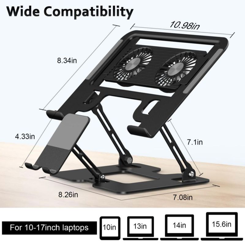 Soporte para portátil Electmagic de 16" con ventilador y soporte para teléfono