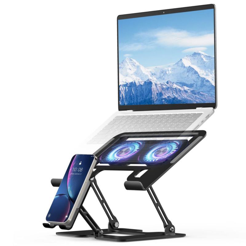 Soporte para portátil Electmagic de 16" con ventilador y soporte para teléfono