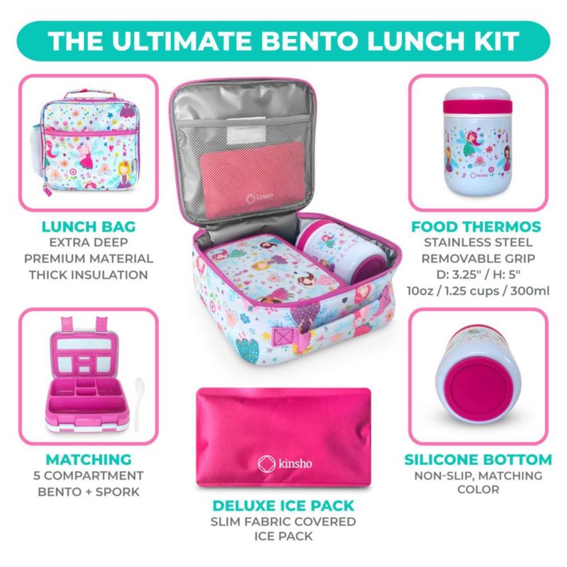 Set de Caja Bento Kinsho con Termo y Bolsa de Hielo Rosa