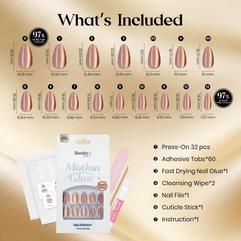 Uñas postizas adhesivas beetles Gel Polish - forma almendra brillante