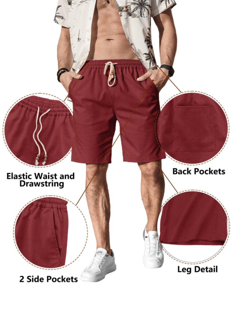 Pantalones cortos Comdecevis de algodón y lino rojo talla L (91 cm)