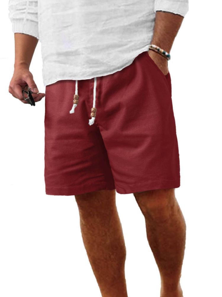Pantalones cortos Comdecevis de algodón y lino rojo talla L (91 cm)