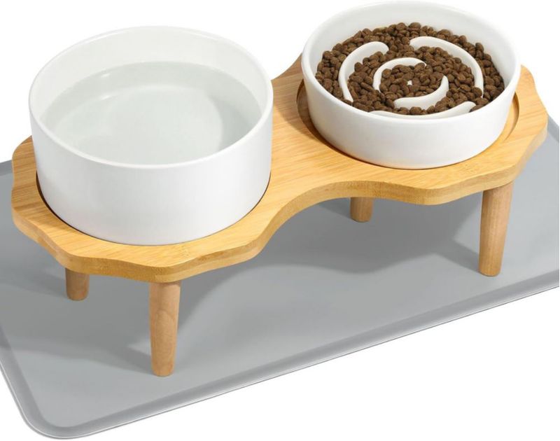 Juego de cuencos para perros YUNLINLI 16 cm Alimentación lenta cerámica blanco