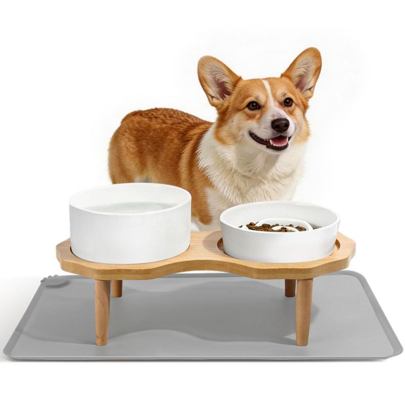 Juego de cuencos para perros YUNLINLI 16 cm Alimentación lenta cerámica blanco