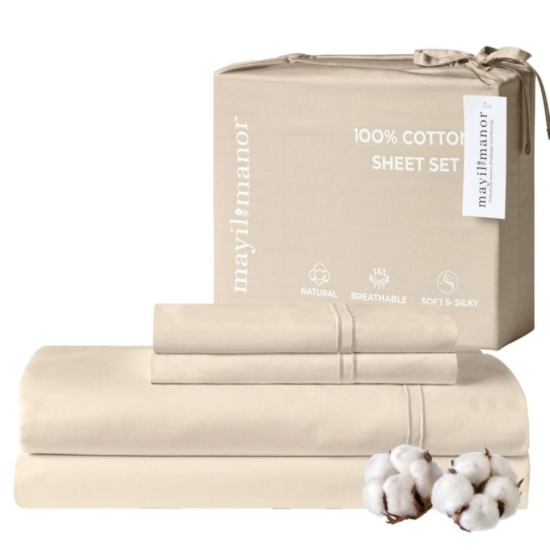 Juego de sábanas Mayil Manor Cal King 500 hilos algodón beige 4 piezas