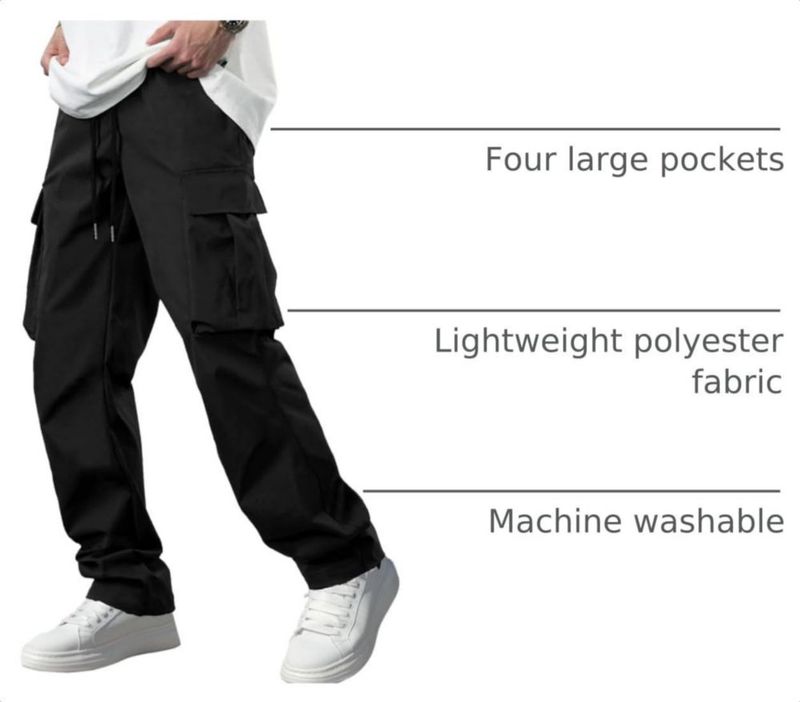Pantalones Cargo Comdecevis 5XL Negro Multi‑bolsillo
