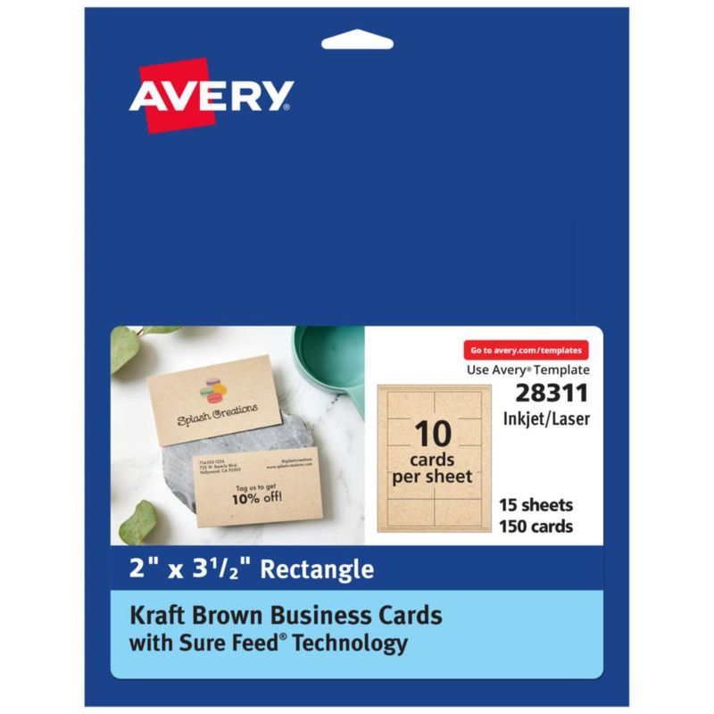 Tarjetas de presentación Avery Kraft Brown 2x3.5 Laser/Inkjet 150