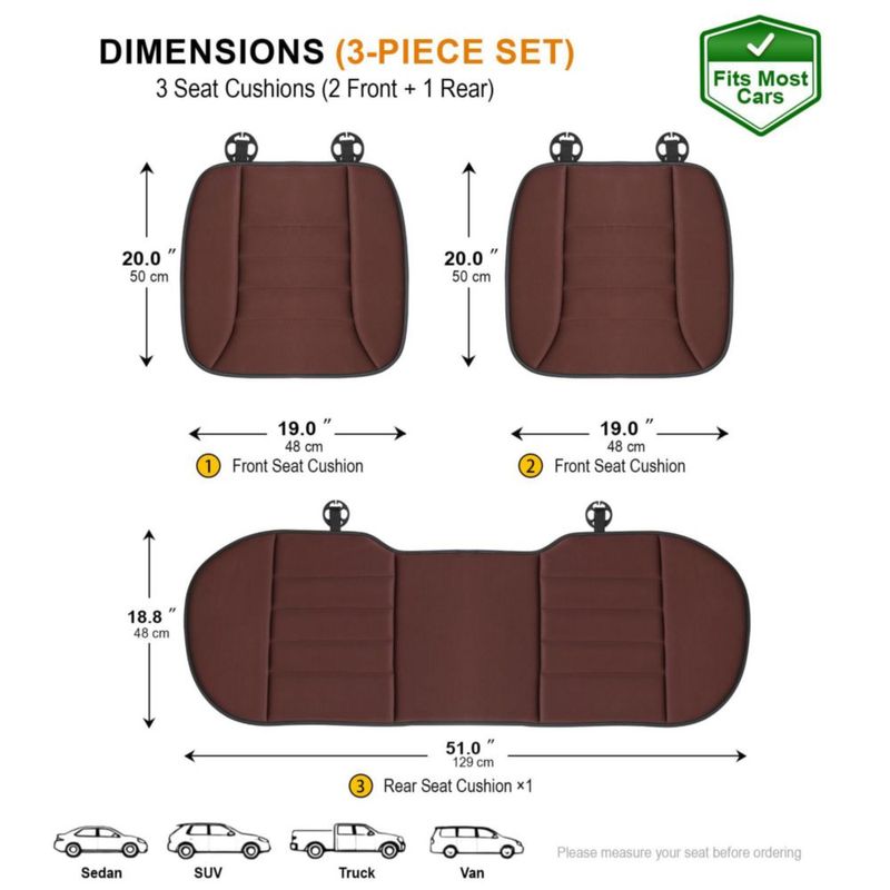Cojín para asiento de coche kingphenix de 3 piezas espuma viscoelástica color marrón