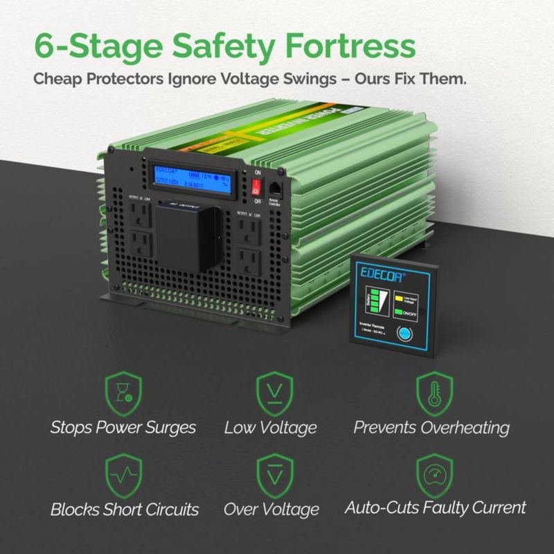 Inversor de energía EDECOA 3500W 12V a 120V LCD