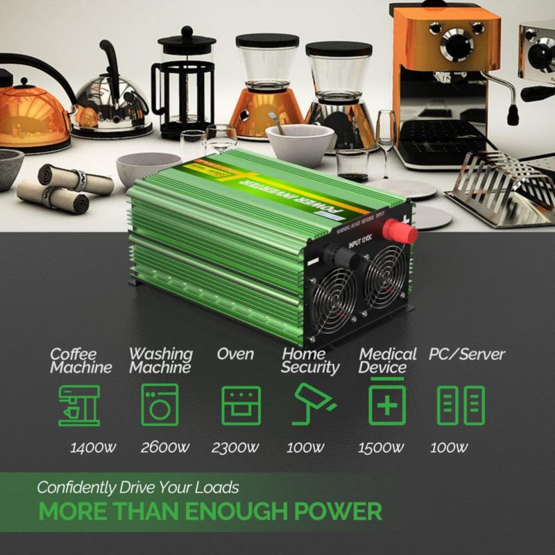 Inversor de energía EDECOA 3500W 12V a 120V LCD