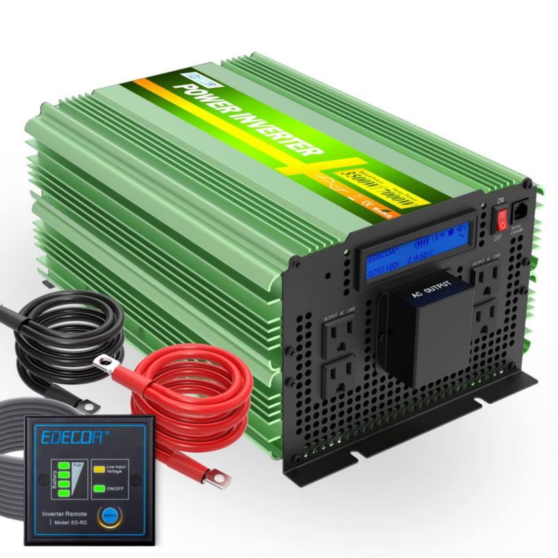 Inversor de energía EDECOA 3500W 12V a 120V LCD
