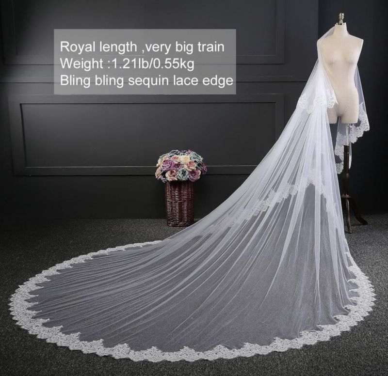 Velo de boda EllieWely de 2 niveles color marfil 350 cm/80 cm con peine metálico