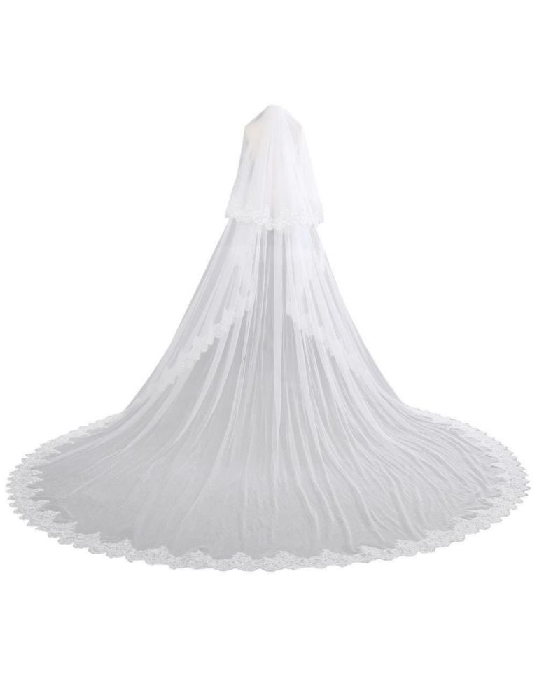 Velo de boda EllieWely de 2 niveles color marfil 350 cm/80 cm con peine metálico