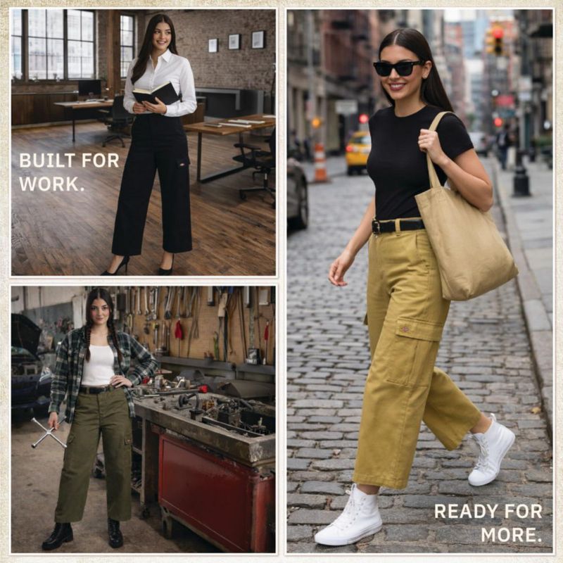 Pantalones Cargo Dickies para Mujer de Pierna Ancha y Cintura Alta