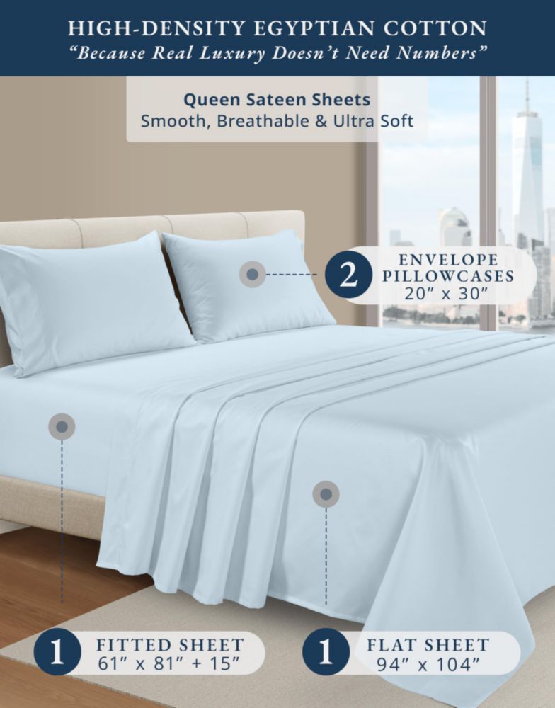 Juego de sábanas LANE LINEN Queen de algodón egipcio satinado
