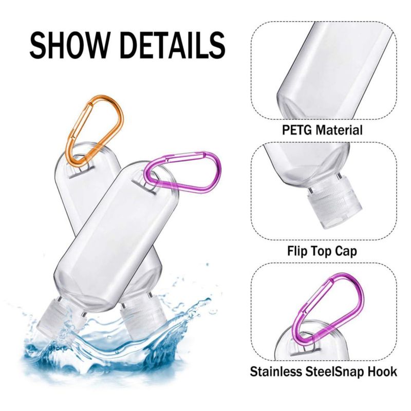 Pack de 6 Botellas Transparentes HATTIE de 50 ml para Viaje y Apretar